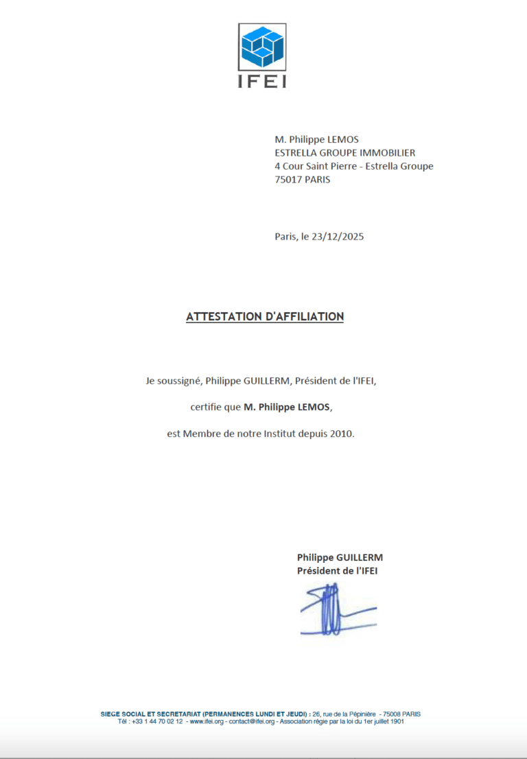 Agréement IFEI ESTRELLA Groupe Immobilier